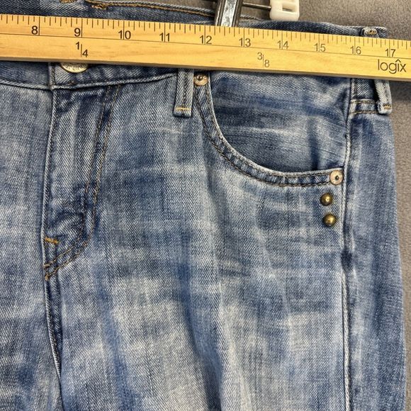 True Religion Cameron‎ Slim Boyfriend Patch Jeans Womens 29 Studded Distressed - Picture 15 of 16